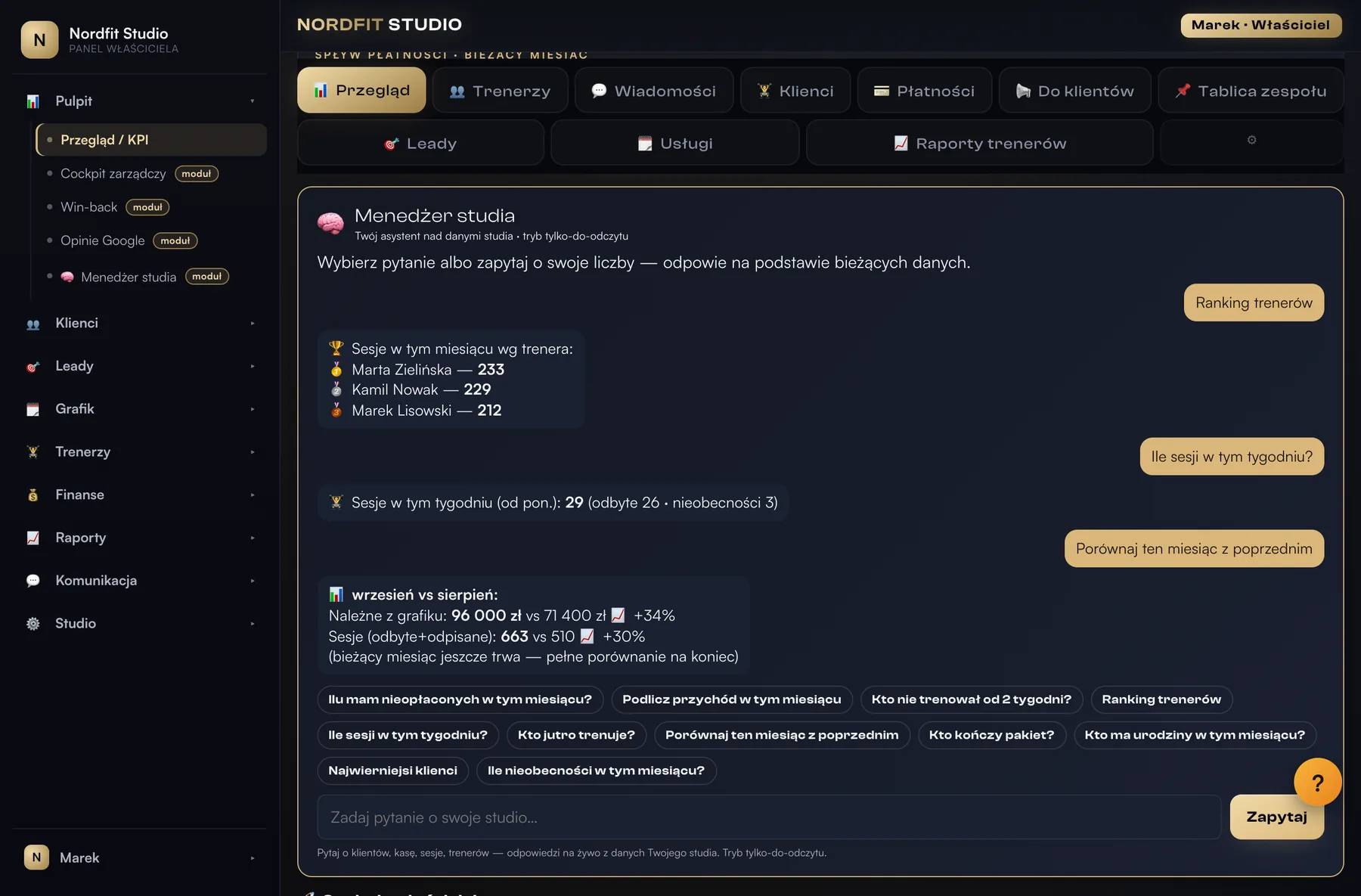 Menedżer studia w aplikacji