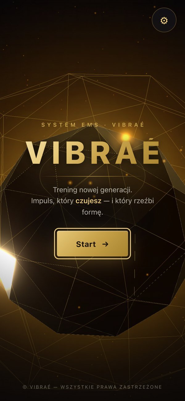 Ekran powitalny aplikacji Vibraé EMS
