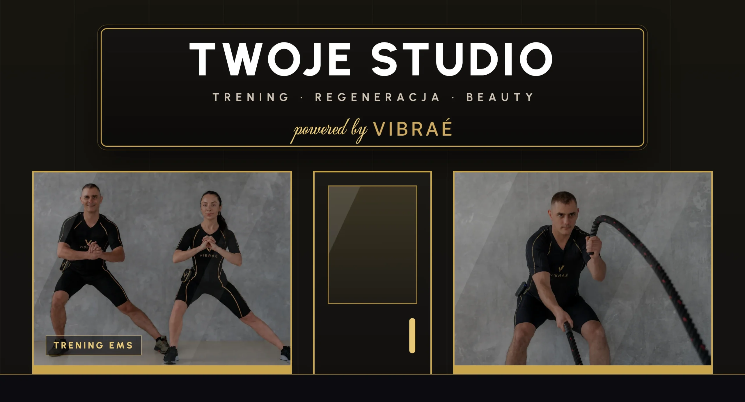 Beispielhaftes Schild eines Studios unter eigener Marke mit dem Zusatz powered by Vibraé