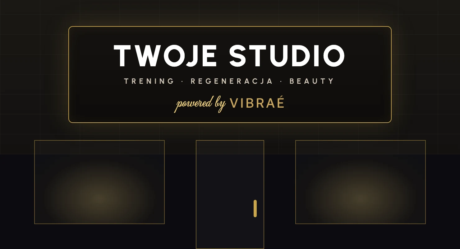 Przykładowy szyld studia pod własną marką z dopiskiem powered by Vibraé